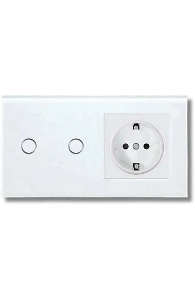 iUni Întrerupător și priză dublă tactilă, ramă din sticlă securizată, iUni 2Y, LED
