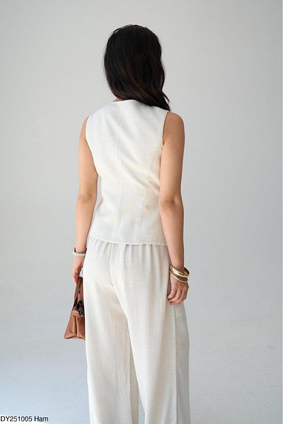 CADDELAMODA Women's Double Breasted Collar Side Tie Linen Vest
