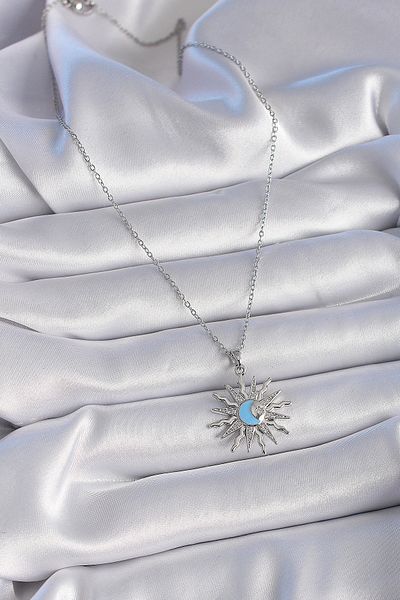 Skygo 316 Steel Silver Color Chain Zircon Stone Crescent Sun Model Women's Necklace - Tj-Bko9436