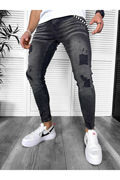 dehaine Blugi barbati slim fit, cu aspect decolorat si rupturi, 6122