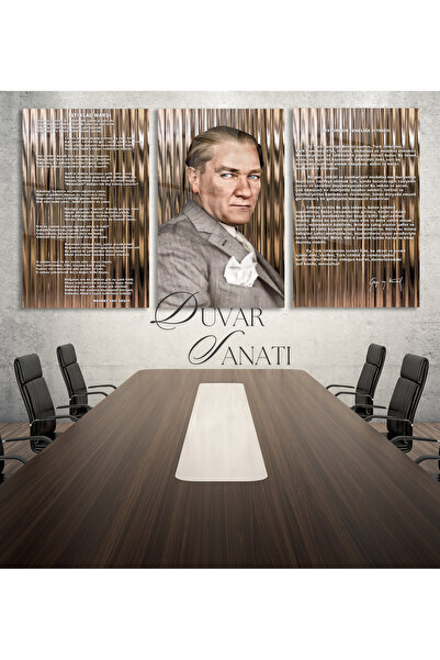 duvarsanatı Τριπλό σετ γυάλινων πινάκων με το έθνικσμα του Ατατούρκ και το Hi...