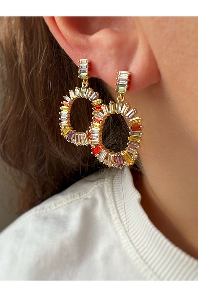 ToffyStore Vip Colorful Baguette Stone Earrings