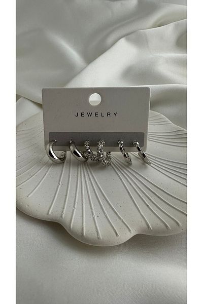 GREENSEA Silver Color 6-Piece Twist Type Earring Set
