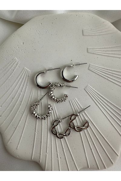 GREENSEA Silver Color 6-Piece Twist Type Earring Set
