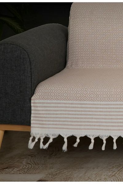 She&Co Fotoliu/Canapea extensibilă/Husă de pat 100% bumbac 170x210 – Vară, Protector de pete, Aspect elegant-bej