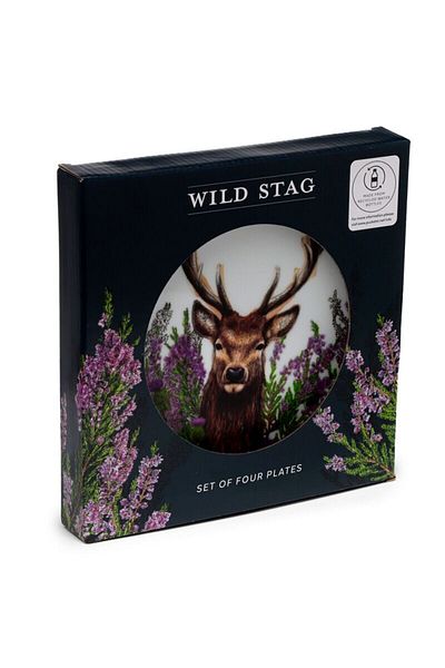 Puckator Set of 4 Picnic / Camping Plates, Wild Stag, Deer and Flower Design, Recycled Plastic