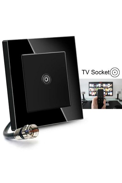 iUni TV Socket with Tempered Glass Frame, iUni TS, 9.5mm Female Connector, Black