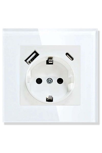 iUni Tempered glass frame socket, USB-A and USB-C ports, iUni UC1, 16A