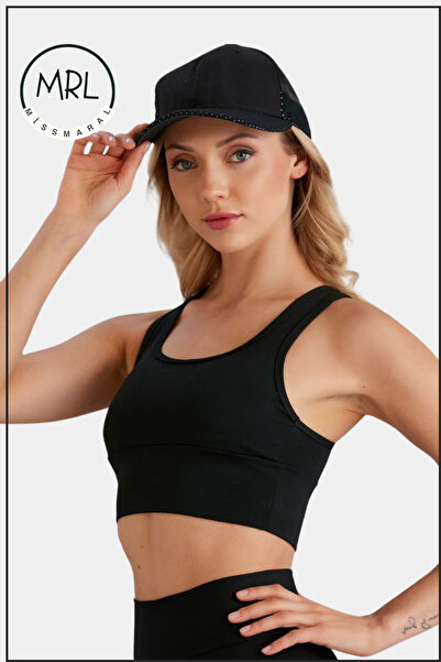 missmaral Women's Black Sports Bra with Pad Lycra Supportive Water Sports Running Fitness Dance Sports Bra