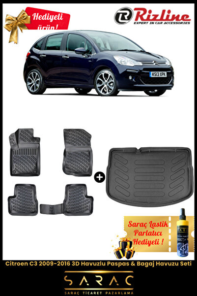 Rizline Citroen C3 2009-2016 Havuzlu Paspas & Bagaj Havuzu Seti+HEDİYELİ!