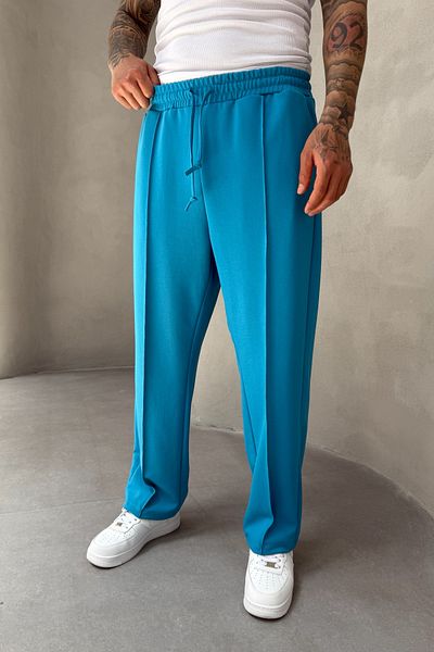 MADZEYMODA Ανδρικό φαρδύ παντελόνι με γρασίδι με λεπτομέρεια Lycra Blue Jogger KE-5063