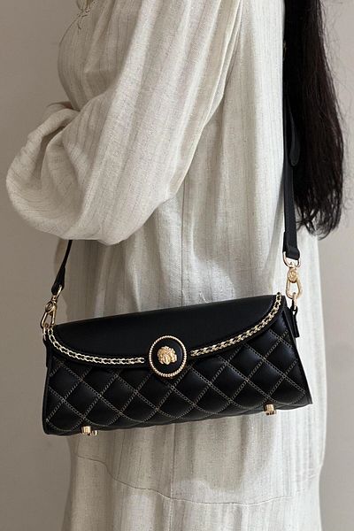 Levidor Horizontal Long Shoulder Crossbody Bag with Oval Buckle Detail