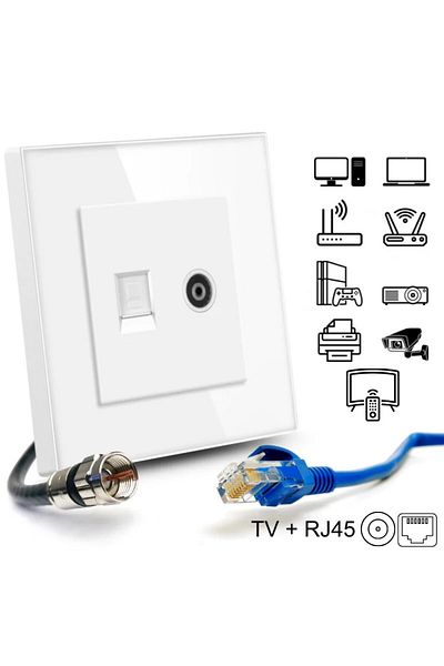 iUni TV + Internet RJ45 socket, Cat6, Tempered glass frame, iUni TDS