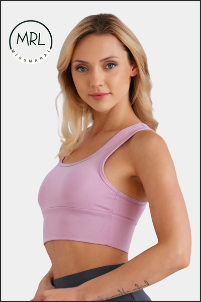 missmaral Women's Lilac Color Sports Bra with Pad Lycra Supportive Water Sports Running Fitness Dance Sports Bra