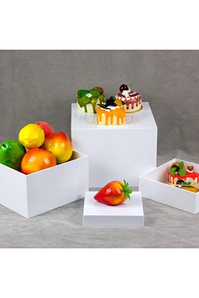 Generic White Acrylic Cube Cupcake Dessert Display Stands, 5 Sides Nesting Risers Acrylic Boxes