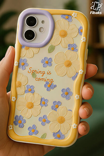 Fibaks iPhone 12 Compatible Case Designed Patterned Camera Protection Daisy Flower Colored Silicone Cover