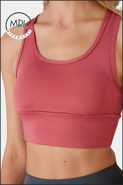 missmaral Women's Rose Color Sports Bra with Pad Lycra Supportive Water Sports Running Fitness Dance Sportsbra