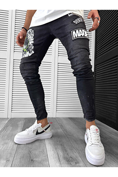 dehaine Blugi barbati slim fit, cu petice, 1288, negru