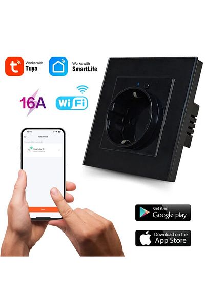 iUni Smart Socket iUni SS1, WiFi, 16A, Smart Life / Tuya APP, Alexa/Google Assistant Compatible, Black