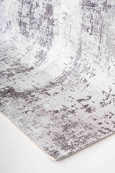 Serente Home Modern Patterned Washable Non-Slip Base Chenille Gray Black Living Room Carpet 4138