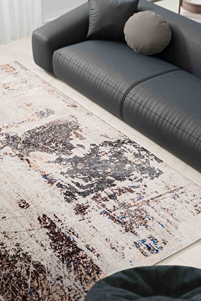 Serente Home Modern Patterned Washable Non-Slip Base Chenille Cream Brown Living Room Carpet 4158