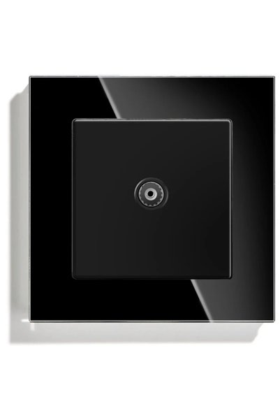 iUni Priză TV cu ramă din sticlă securizată, iUni TS, conector mamă de 9,5 mm, negru