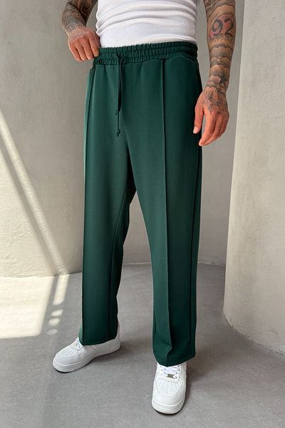 MADZEYMODA Ανδρικό φαρδύ παντελόνι Jogger με λεπτομέρεια από Lycra Khaki KE-5063