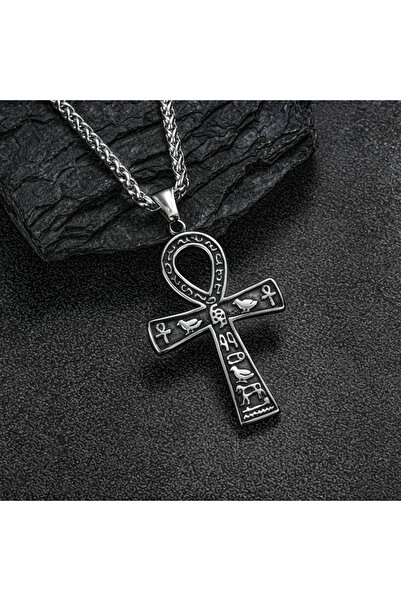 Viking Mısır Mitolojisi Ankh Nil Anahtarı Tasarım Gri Paslanmaz&Kararmaz Erke...