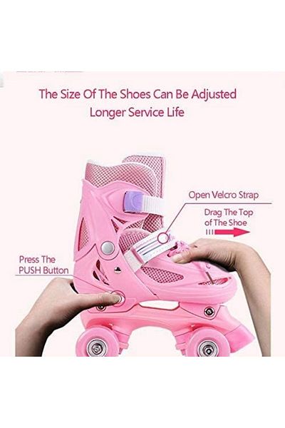 Generic Adjustable Polyurethane Roller Skate with Four Wheels for Children Ages 3-12, Size L