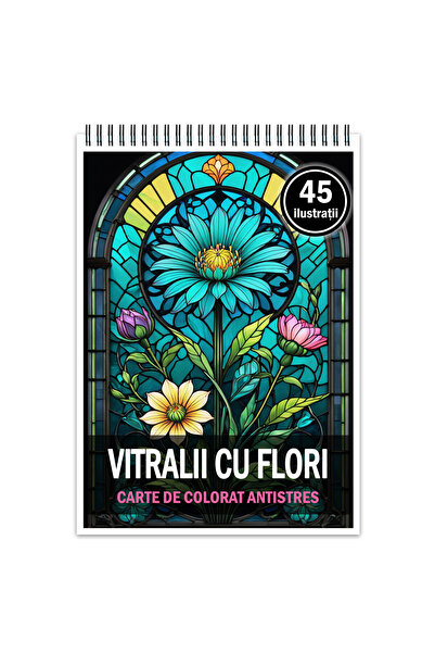 Legendary Gifts Carte de colorat antistres, 45 de ilustratii, Vitralii cu Flori