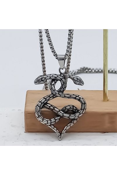 Viking Double Snake Design Tarnish & Rust Free 316L Steel Necklace