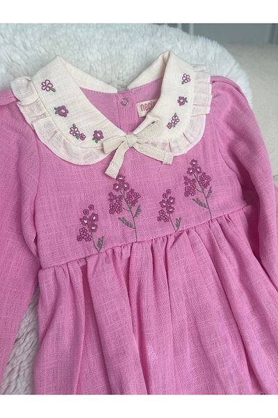 Hubb Eid Girl Child Dress Birthday Dress Linen Flower Embroidery Dress