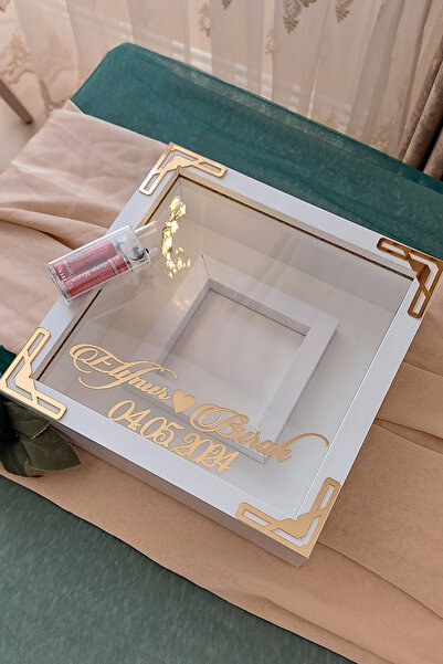 Verda Çerçeve 25x25 Cm Ledli Fotoğraf Bölümlü Beyaz-modern(GOLD) Isimli Anı Ç...