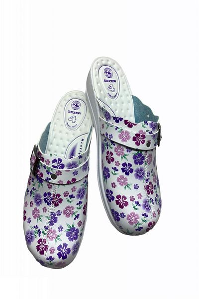 OEM Medical clogs for women, medicinal, sanitary, 40 EUWhite with colorful flowers