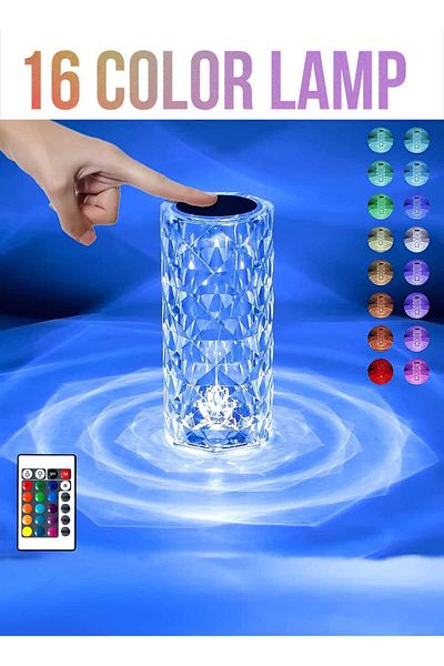 Generic مصباح طاولة LED على شكل وردة ماسية مع مفتاح تحكم باللمس متغير اللون (16 لونًا متغيرًا)