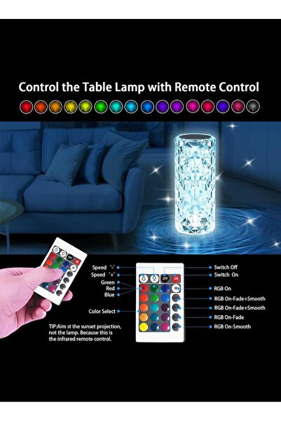 Generic LED Diamond Rose Table Lamp With Touch Control Switch Color Changing, (16 Colors Changing)