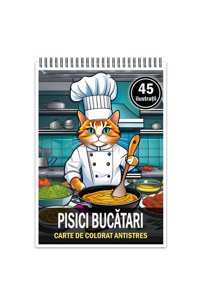 Legendary Gifts Carte de colorat antistres, 45 de ilustratii, Pisici Bucatari