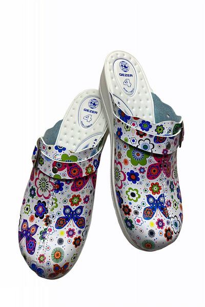 TECOS Women's medical clogs, medicinal, sanitary, colorful butterfly print, 36 EU