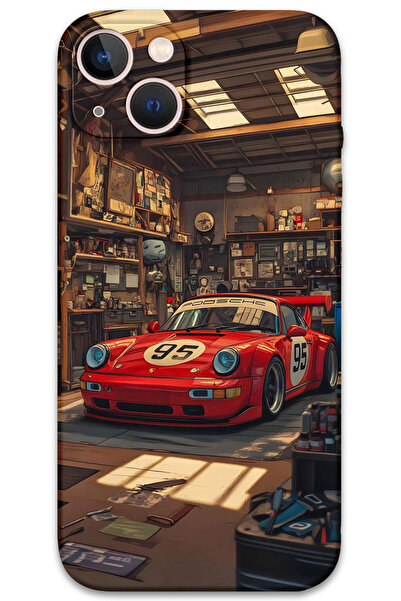 Gramaphone iPhone 13 Uyumlu Araba Desenli Telefon Kılıfı + Ekran Koruyucu - 5759