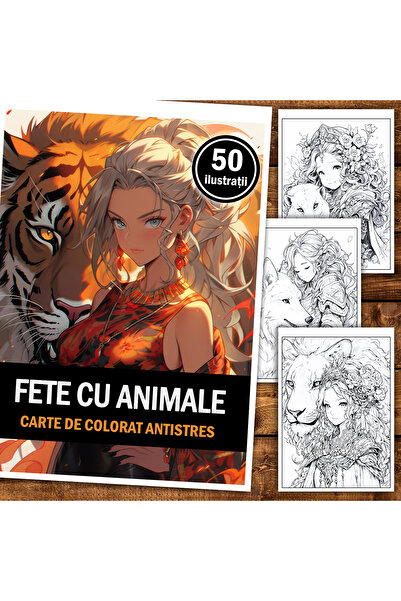 Legendary Gifts Carte de colorat antistres, 50 de ilustratii, Anime Girls wit...