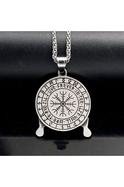 Viking Compass Raven Runic Alphabet Norse Mythology Double Faced Locket 316L Steel Necklace