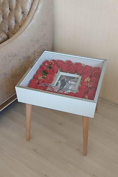 Verda Çerçeve Beyaz-füme Fotoğraf Bölümlü Isimli Anı Sehpası! Özel Gün Çiçekl...