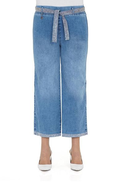 Yeşilmoda Jeans, Straight Leg, Blue, High Waist, Rhinestone Embroidery, High Quality, with Belt