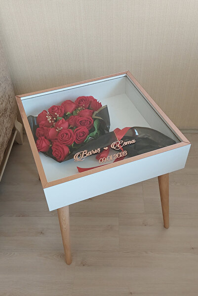 Verda Çerçeve Beyaz-rosegold Derin Isim Tarihli Anı Sehpası! Özel Gün Çiçekleriniz Için Yan Sehpa Hkmyan1