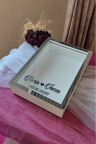 Verda Çerçeve 25x35 Cm Cadru de design Deep Rose afumat alb fără LED! Cadru de memorie Rose Box! Nume și dată