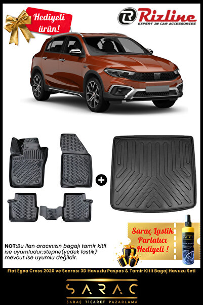 Rizline Fiat Egea Cross 2020 ve Sonrası Havuzlu Paspas & Tamir Kitli Bagaj Ha...