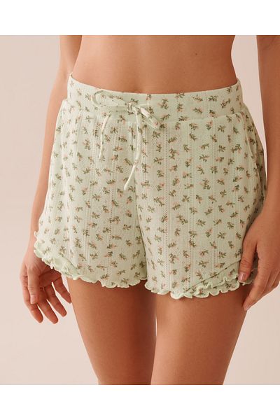 La Vie en Rose Ditsy Floral Print Lettuce Edge Pointelle Pajama Shorts
