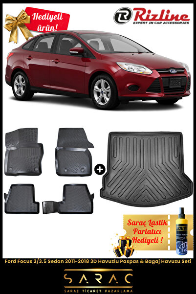 Rizline Ford Focus 3/3.5 Sedan 2011-2018 Havuzlu Paspas & Bagaj Havuzu Seti+H...