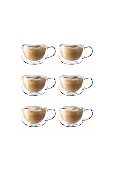 KRASINO Set of 6 Nastory mugs, double walls, borosilicate glass, 300 ml