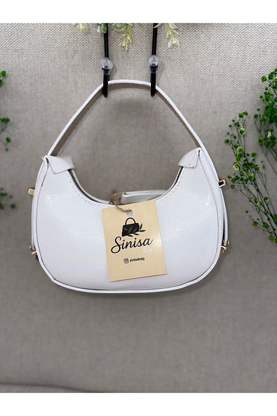 SİNİSA BAG White Leather Adjustable Handle Mini Evening Dress Bag (Mini Size Available)